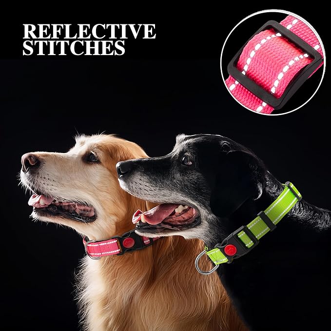 2 Pack Reflective Dog Collars for Medium Large and Small Breed Dogs Male Female,Padded Soft Durable Nylon Neoprene Collar for Puppy Dogs Girl Boy with Quick Release Safety Buckle,Pink,Purple,S