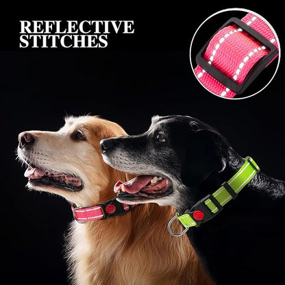 2 Pack Reflective Dog Collars for Medium Dogs Girl Boys,Female Male,Nylon Dog Collars for Puppy Small Large Dog with Quick Release Safety Buckle, Durable Padded Soft Neoprene Collar,Red,Holly Green,M