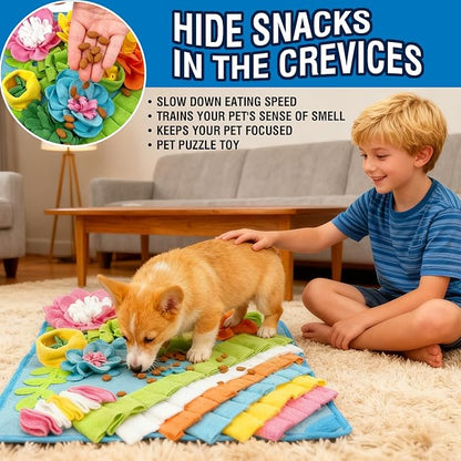 Snuffle Mat for Dogs, 15.4''*15.4'' for Small & Medium, Fleece Mentally Stimulating Toys for Dogs Cats Rabbits, Helps Control Eating Speed and Train Scent Detection (Lightweight Style)