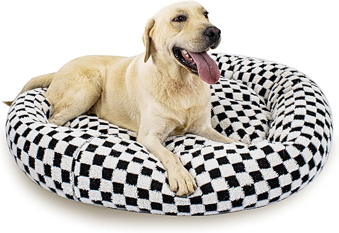 39 Inch Calming Dog Bed for Large Dogs, Round Anti-Anxiety Warm Bed, Soft Cozy Anti-Slip Donut Washable Pet Bed, Fits up to 100 lbs Pets