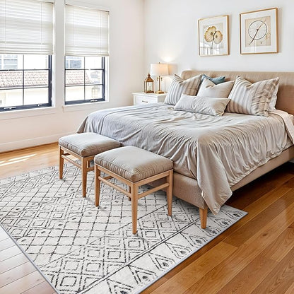 4x6 Area Rug Geometric Moroccan: Washable Non Slip Thin Low Pile Neutral Rugs - Modern Distressed Soft Carpet for Living Room Dining Room Entryway Farmhouse Decor 4x6 Geo Grey