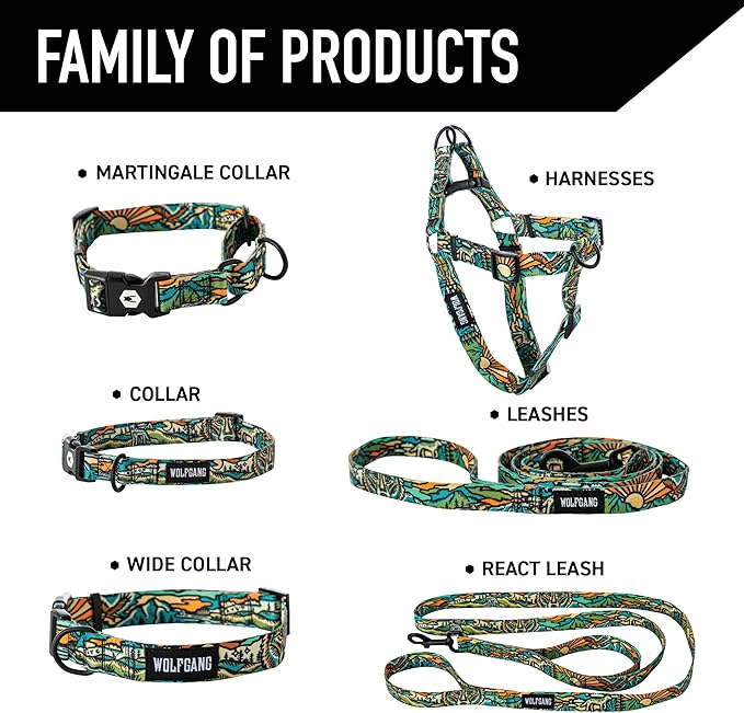 Wolfgang Heavy Duty, Adjustable Dog Collar with Quick Release Nylon Buckle for Walking & Training, WildWolf Print, Medium