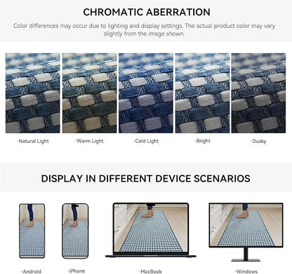 Large Kitchen Runner Rugs Long Kitchen Mat Non Slip Washable, Super Absorbent Soft Chenille Braided Kitchen Mats for Floor, Rubber Backing Kitchen Sink Standing Mat, Easy Clean, Blue 36"x71"