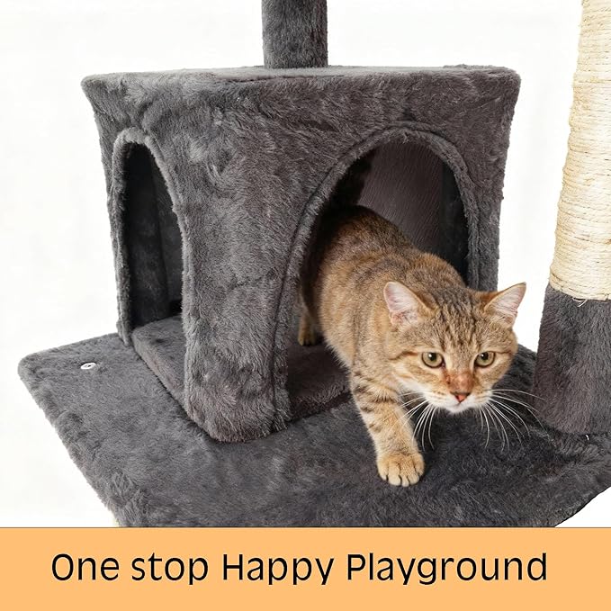 Cat Tree, 68-Inch Cat Tower for Indoor Cats, Plush Multi-Level Cat Condo with 7 Scratching Posts, 2 Perches, 2 Caves, Hammock (Darkgray)
