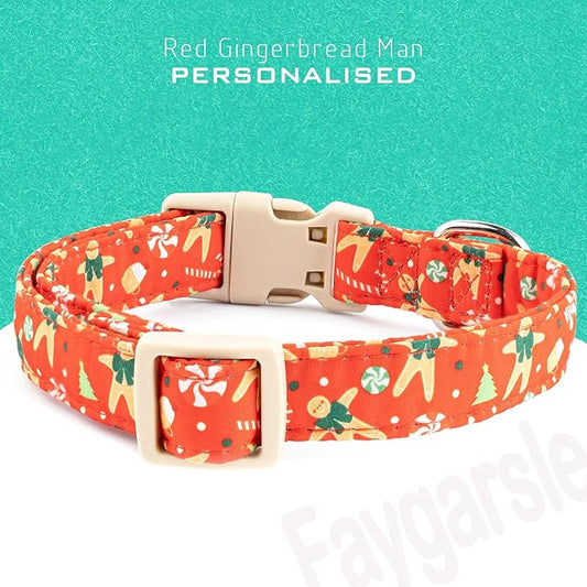 Faygarsle Christmas Dog Collar, Red Gingerbread Pattern, Plastic Buckle with Metal D-Ring, Holiday Pet Accessory, for Small Medium Large Dogs M