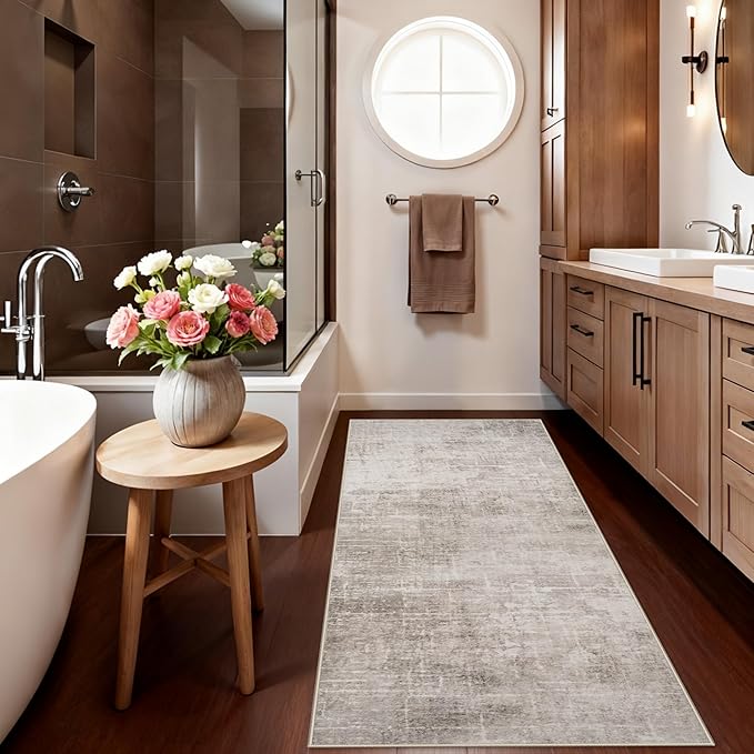 Washable 2x6 Thin Runner Rug: Abstract Soft Entryway Doormat Water-Resistan Hallway Bathroom Kitchen Carpet with Non-Slip Backing Modern Living Room Bedroom Decorative Carpet（2x6,Beige/Cream）
