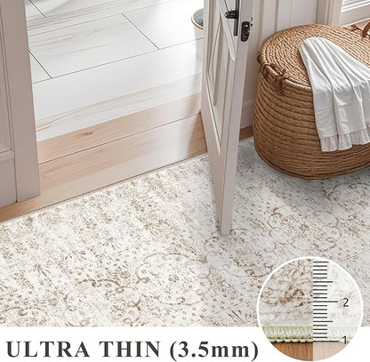 RUUGME Runner Rug 3x8 Washable - Hallway Rugs with Non Slip Backing Low Pile Stain Resistant Rug for Kitchen Bedroom Dining Room Soft Boho Vintage Thin Carpet Home Decor Floor Mat 3x8 Beige Brown