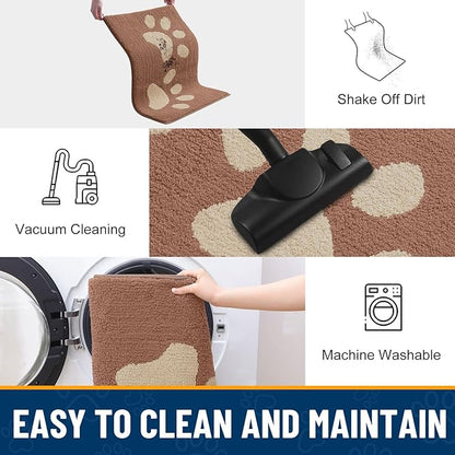 Smiry Dog Door Mat for Muddy Paws, Absorbs Moisture and Dirt, Low-Profile Entryway Mat with Non-Slip Backing, Entry Indoor Outdoor Doormat for Inside Floor (36x24 Inches, Camel, Paw)
