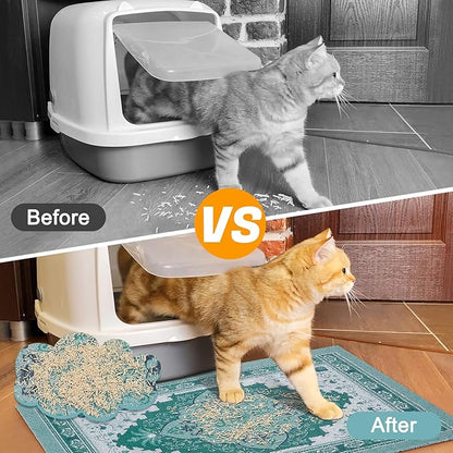 Glittme Cat Litter Mat with Non-Slip Bottom Litter Box Mat 24"X15" Litter Trapping Mat Easy to Clean Washable Cat Food Mat for Kitty,S