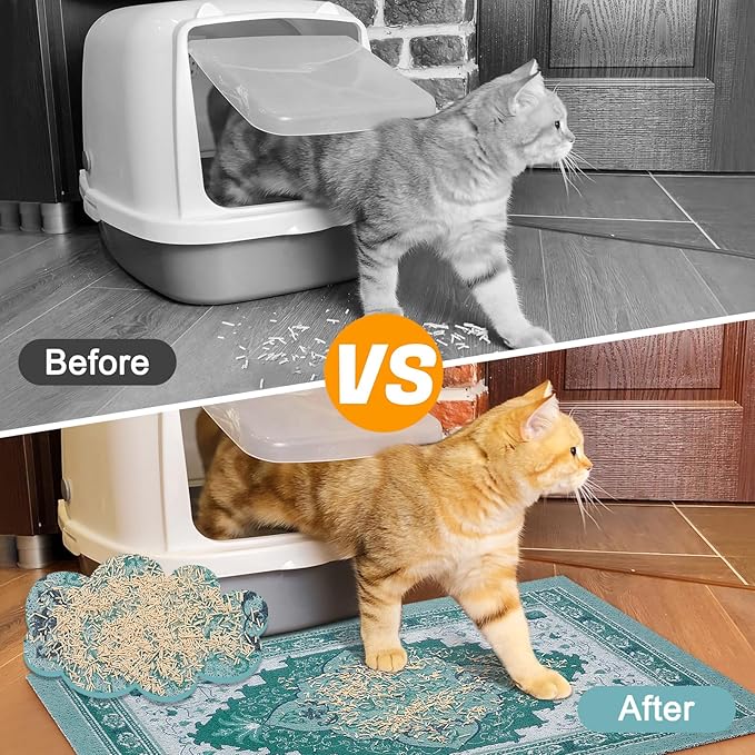 Glittme Cat Litter Mat with Non-Slip Bottom Litter Box Mat 33"X22" Litter Trapping Mat Easy to Clean Washable Cat Food Mat for Kitty,L