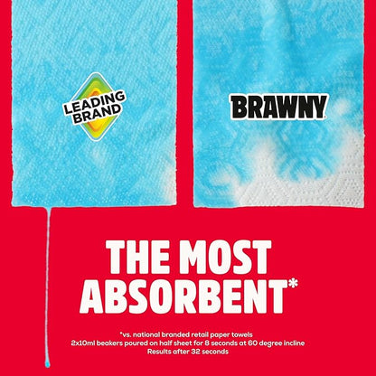 Brawny Tear-A-Square 3-Ply Paper Towels, 12 Double Rolls = 24 Regular Rolls, Strong, Absorbent, and Durable with 3 Sheet Sizes