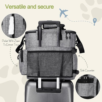 LARIPOP Dog Travel Bag Airline Friendly for Small Medium Large Dogs, Pet Travel Organizer with Collapsible Bowls Food Containers Mat, Waterproof Portable Tote for Dog Outdoor Travel