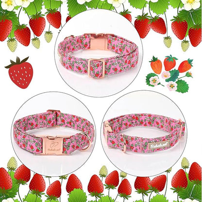 Sweet Strawberry Dog Collar, Cute Pink Summer Pet Collar with Metal Buckel, Durable Adjustable Designer Dog Collars for Small Medium Large Dogs S