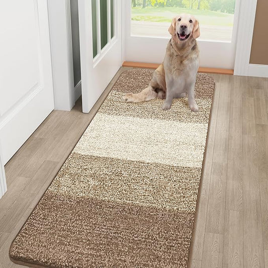 Smiry Dog Door Mat for Muddy Paws, Absorbs Moisture and Dirt, Low-Profile Entryway Mat with Non-Slip Backing, Entry Indoor Outdoor Doormat for Inside Floor (48x30 Inches, Khaki, Striped)