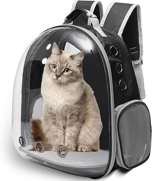 Vivicreate Large Cat Backpack Carrier for Travel and Hiking Transparent Pet Bubble Backpack for Cats up to 20lbs with Ventilation and Padded Straps Mochila para Gatos transportadora mascotas (Black)
