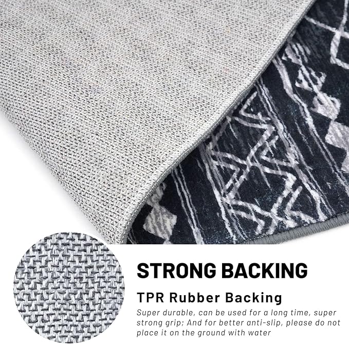 KUTA Long Hallway Runner Rug 2.6x18 Non-Slip Washable, Moroccan Vintage Black Boho Kitchen Rugs Ultra Soft Distressed Geometric Floor Carpet Runners for Bedroom Laundry Stairway Entryway