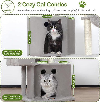 Small Cat Tree Tower for Indoor Cats, 40 in Medium Compact Adults Cat Beds Trees with 2 Condos, Sisal Scratching Post, Large Perch Platform, Multi-Level Kitty Kitten Climbing Stands House(Light Grey)