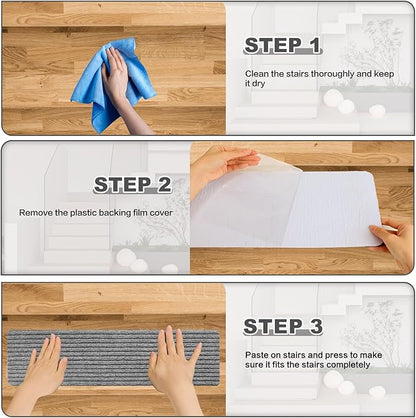 Stair Treads for Wooden Steps - Non Slip Stairs Carpet Tape Peel and Stick with Double Adhesive Tape Set of 15 Stripe- Light Grey