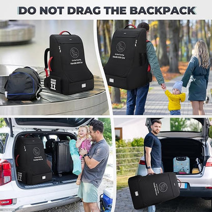 RAINSMORE Padded Car Seat Travel Bag for Airplane Heavy Duty Car Seat Backpack for Air Travel Baby Carseat Cover Bags for Airport Large Car Seats Carrier Fits Car Seats & Booster Seats, Black