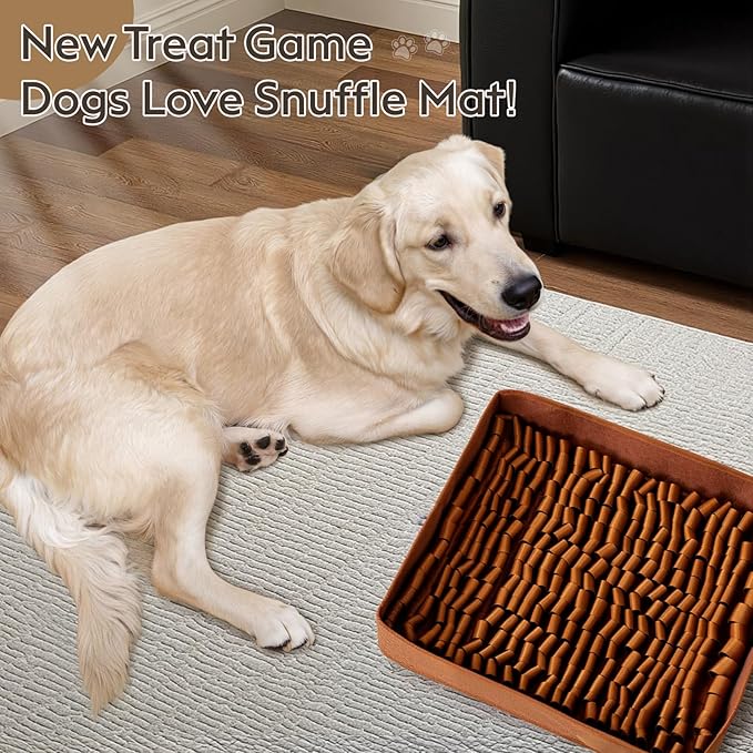 Snuffle Mat for Dogs, Dog Puzzle Mat, Interactive Dog Toys for Enrichment,Sniff Mats with Non-Slip Backing,Portable Design Easy to Store (Brown, 14" X 12"-Portable)