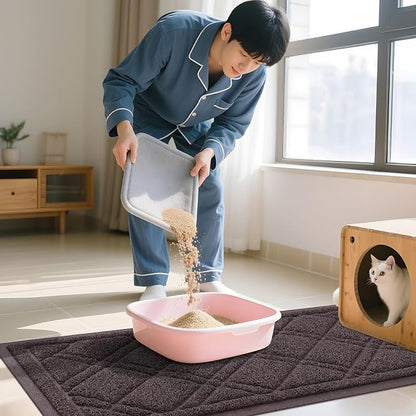 Smiry Cat Litter Box Mat 36x24, Non-Slip Water Resistant Litter Trapping Mat, Easy Clean Less Waste and Urine-Locking Cat Carpet for Indoor, Brown