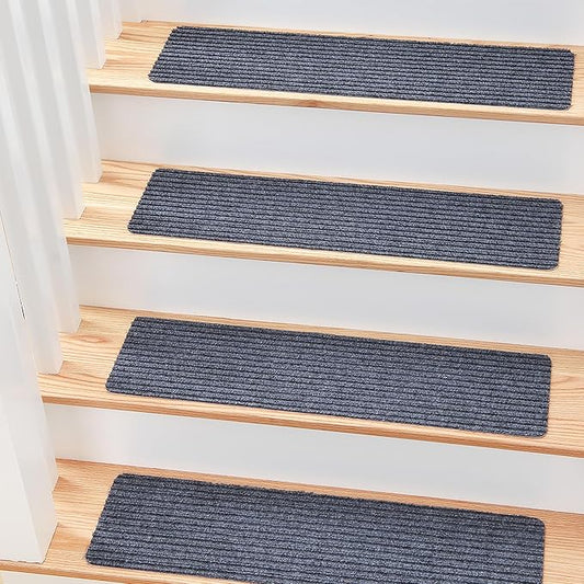 MBIGM 8" X 30" (7 in Pack) Non-Slip Carpet Stair Treads Non-Skid Safety Rug Slip Resistant Indoor Runner for Kids Elders and Pets with Reusable Adhesive - Gray