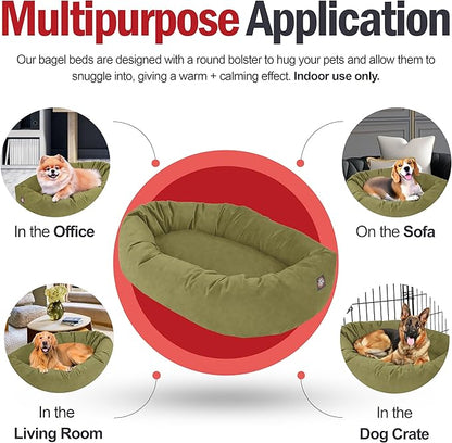 Majestic Pet 24 Inch Suede Calming Dog Bed Washable – Cozy Soft Round Dog Bed with Spine Support for Dogs to Rest Their Head - Fluffy Donut Dog Bed 24x19x7 (Inch) - Round Pet Bed Small – Sage (2025)