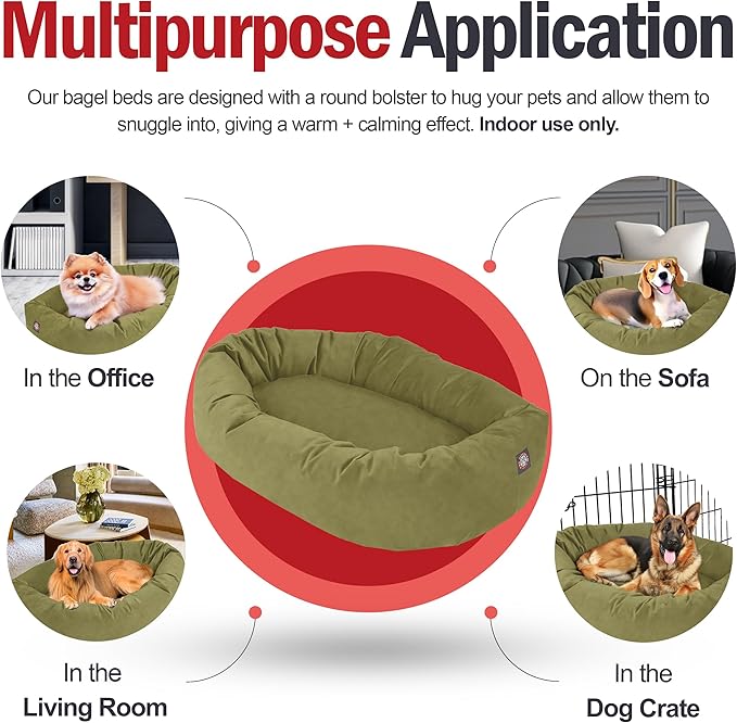 Majestic Pet 40 Inch Suede Calming Dog Bed Washable – Cozy Soft Round Dog Bed with Spine Support for Dogs to Rest Their Head - Fluffy Donut Dog Bed 40x29x9 (Inch) - Round Pet Bed Large – Sage (2025)