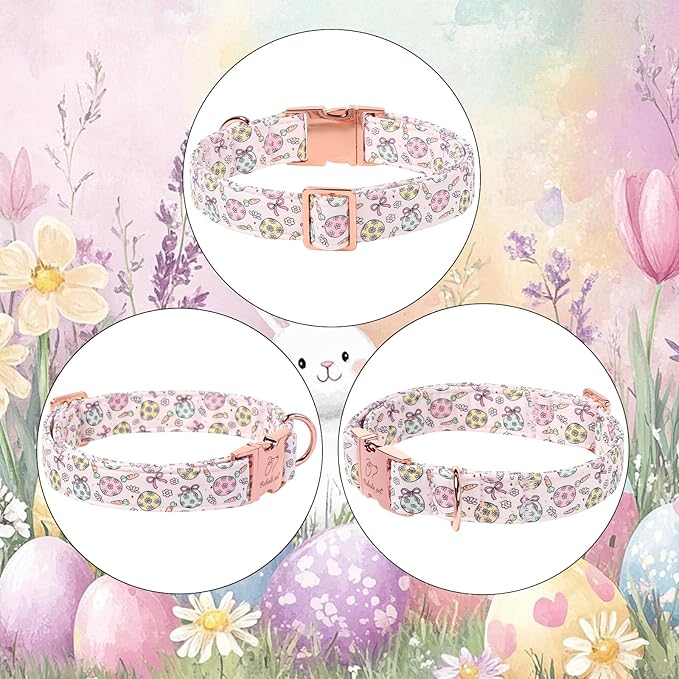 Easter Dog Collar, Pastel Floral Egg Easter Collars for Puppy Small Dogs, Cute Girly Spring Holiday Dog Collars, Adjustable Heavy Duty Female Pet Collar with Metal Buckle XS