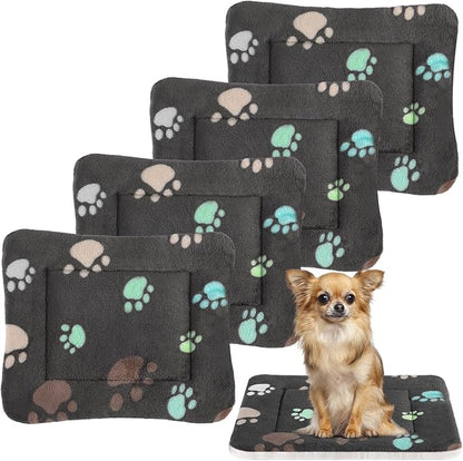 Tuanse 4 Pack Ultra Soft Dog Cat Bed Mat Small Animal Guinea Pig Bed with Cute Print Reversible Fleece Dog Crate Kennel Pad Cozy Washable Thickened Hamster Pet Beds Mat(23 x 18 Inches,Black)