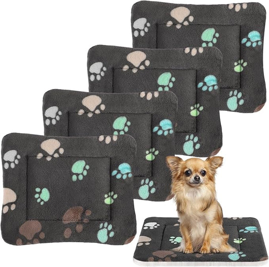 Tuanse 4 Pack Ultra Soft Dog Cat Bed Mat Small Animal Guinea Pig Bed with Cute Print Reversible Fleece Dog Crate Kennel Pad Cozy Washable Thickened Hamster Pet Beds Mat(23 x 18 Inches,Black)