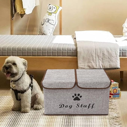 Dog toy box with lid dog storage organizer perfect basket for dog toys living room, playroom, closet, home organization and storage - LightGray