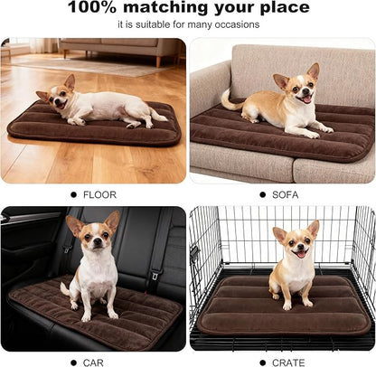 Dog Crate Pad, Ultra Soft & Anti-Slip Kennel Mat, Secure Fit for Metal Crates & Dog Cages, Washable Cozy Bed for Small Medium Large Dogs (Dark Brown, S(23"*14"*1.5"))