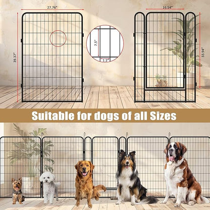 Dog Playpen Indoor - Pet Fence Puppy Exercise Pen for Yard Gate 6/8/12/16Panel Heavy Duty Crates with Doors Metal Dog Pen for Camping Outdoor (Black 12 Panels, 39.37''H)