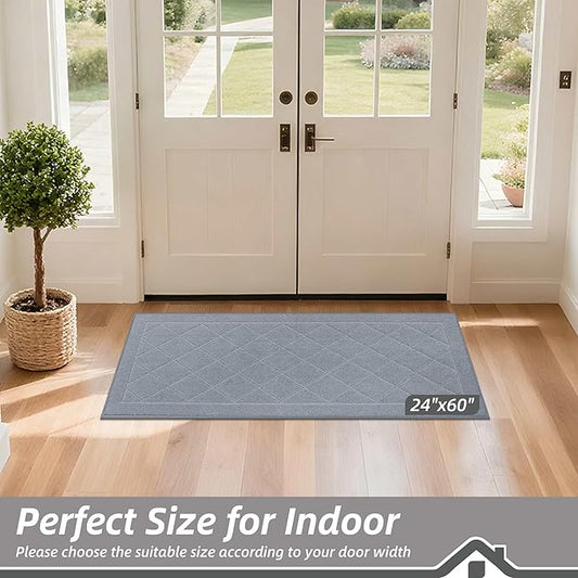BEQHAUSE Dirt Trapper Door Mat 24" x 60", Doormat Non-Slip Entryway Rugs Washable, Dog Door Mat Stain Resistant and Absorbent Welcome Floor Mat for Front Back Door, Mud Wet Shoes & Paws, Grey