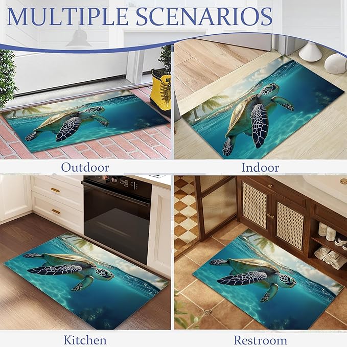 Sea Turtle Door Mats Indoor,Summer Ocean Front Door Mat Non-Slip Low Profile Welcome Mat for Outdoor Entrance Indoor Rug Mat Home Patio, Porch, Hallways Floor 30 x 17 Inch
