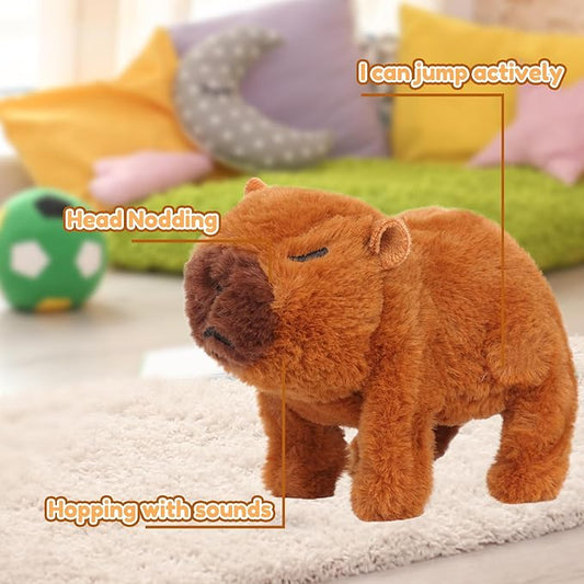 Easfan Walking Capybara Interactive Electronic Pet Plush Toy with Sounds and Movements Hopping Moving Educational Plush Toy Birthday Gifts for Kids Girls, 7'',Brown