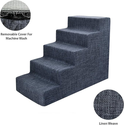 Best Pet Supplies Dog Stairs & Steps - Foam Steps for Small Dogs & Cats, Non-Slip Indoor Balanced Pet Step Support, Dog Ramp, No Assembly, Dark Gray Linen, 5-Step (22.5-inch Height)