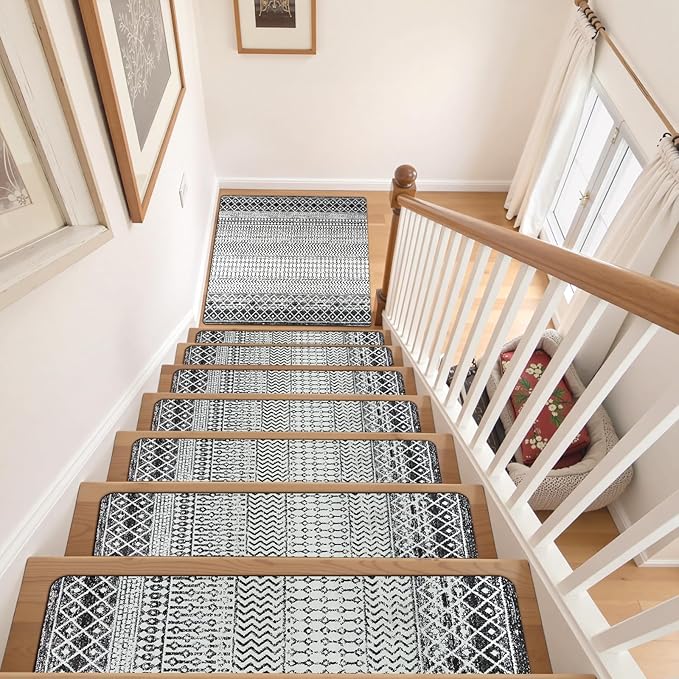 OJIA Stair Treads Non-Slip Matching Mat for Wooden Steps, Square Capet Stair Treads Rubber Backing Stair Runner Anti-Slip Stair Landing Mat 32x32 Inch Stair Rugs