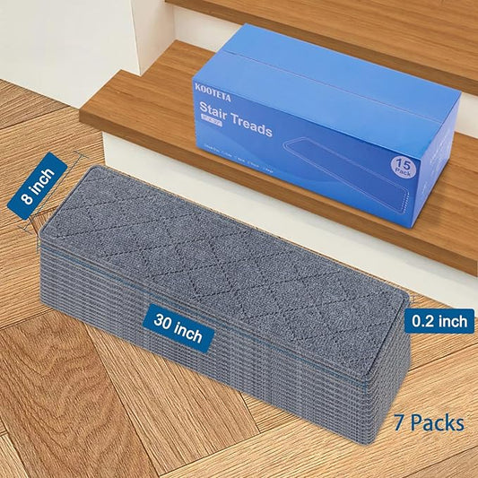 Stair Treads for Wooden Steps Indoor, 7 Pack 8" X 30" Non Slip Carpet Stair Treads with Reusable Adhesive for Kids Elders and Dogs, Surface Polyester TPR Backing Stair Rugs, Dark Grey