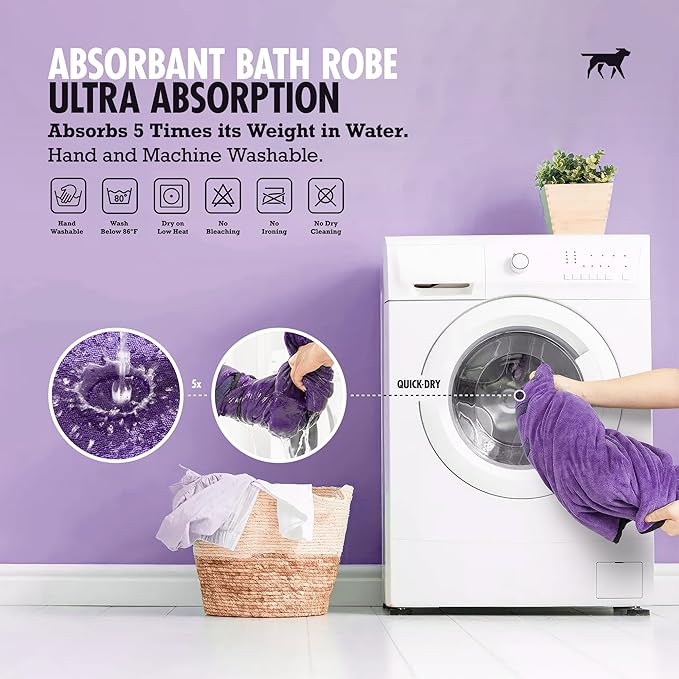 Tuff Pupper Fast Drying Dog Bath Robe | 800 GSM Plush Dog Towel Bathrobe/Dressing Gown | Super Absorbent Pet/Puppy Bathrobe | Adjustable Hood & Belly Strap | Super Soft | Fast Drying (XL, Purple)