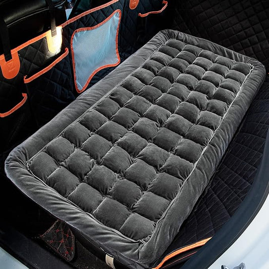Soulbond Dog Bed for Car Back Seat Soft Plush Backseat Pet Bed Mat Non-Slip Travel Pet Mat, Fuzzy Plaid Dog Seat Cover, Fit for Backseat Extenders and Trucks SUVs (Glossy-Dark Gray, 54" x 24.8")