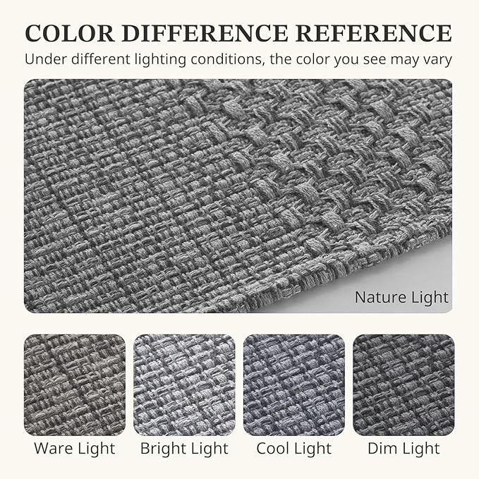 3x5 ft Area Rug - Machine Washable Non-Slip Boho Rug for Living Room, Woven Rug for Bedroom, Dining Room, Home Office - Soft, Lightweight, Stain-Resistant, Soundproof - Grey