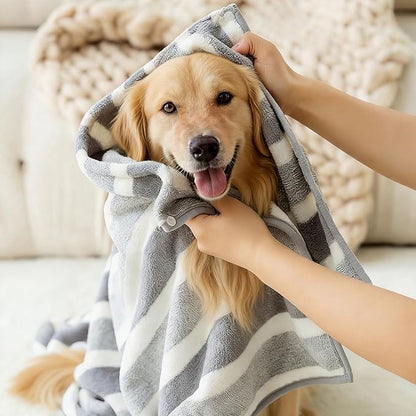 Microfibre Dog Bathrobe Towel Super-Absorbent Dog Towel with Adjustable Hood and Tummy StrapTowel Wrap Pet Drying Coat Suitable for Puppies/Medium to Large Dogs(M(21.65 * 23.62 * 33.46''))