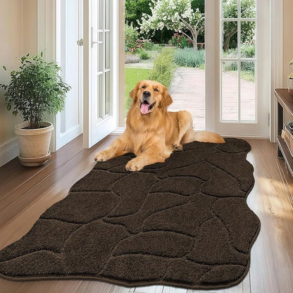 BSICPRO Large Dog Mat for Muddy Paws, 32x47 Dirt Trapper Long Door Mat, Non-Slip Washable Mud Mat for Dogs, Polyester Microfiber Soft Pet Rug Mat for Entryway, Patio (Latte)