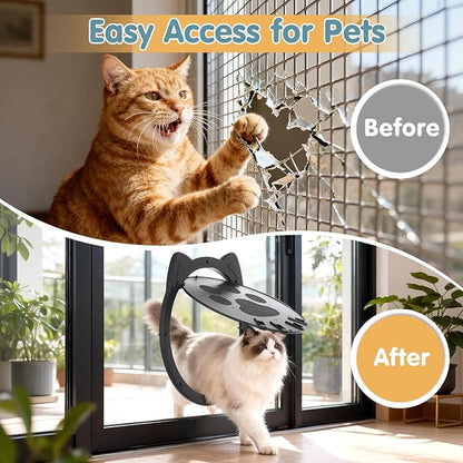Cat Door for Screen Door, Cat Screen Door, Pet Screen Doors with Lockable Magnetic Flap for Doggy and Cat, 11.42 x 8.66 x 0.39in (Black)