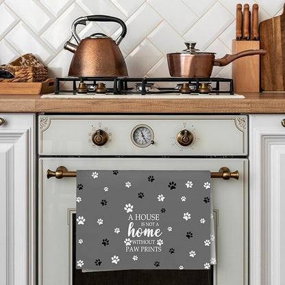 Grey Paw Farmhouse Kitchen Towels Decor Gifts for Women Pet Lovers, A House is Not A Home Without Paw Prints Decorative Bathroom Towels, Funny Dish Hand Towels for Kitchen Drying 16x24 Inch