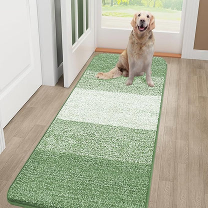 Smiry Dog Door Mat for Muddy Paws, Absorbs Moisture and Dirt, Low-Profile Entryway Mat with Non-Slip Backing, Entry Indoor Outdoor Doormat for Inside Floor (48x30 Inches, Sage Green, Striped)