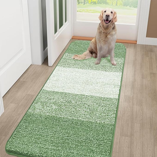 Smiry Dog Door Mat for Muddy Paws, Absorbs Moisture and Dirt, Low-Profile Entryway Mat with Non-Slip Backing, Entry Indoor Outdoor Doormat for Inside Floor (48x30 Inches, Sage Green, Striped)