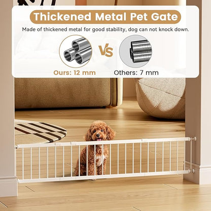 Dog Gate - 18"-45" Adjustable Extra Wide Metal Baby Gate to Step Over, 10" Tall Small Pet Gate with 3 Extension Kits, Pressure Mounted for Doorways & Stairs